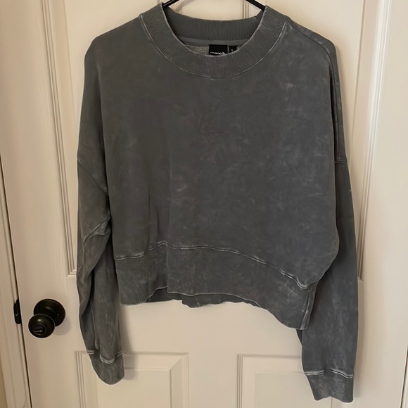 Mono B Tops - Mono B Mineral Wash Cropped Sweatshirt Olive